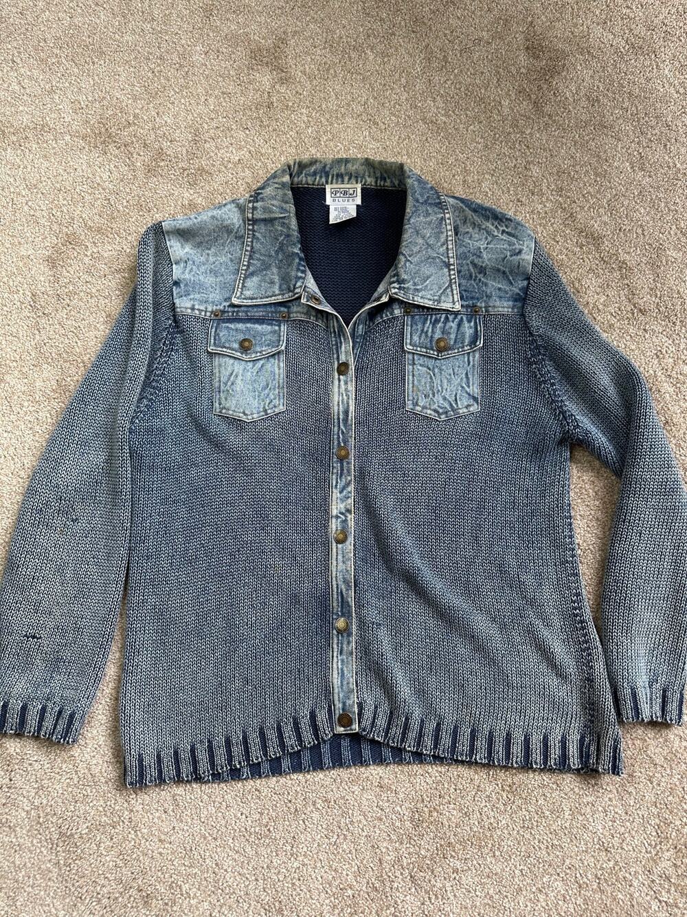 PBJ Blues Vintage 90s Y2K Knit Blue Denim Snap Front Shacket Size Large
